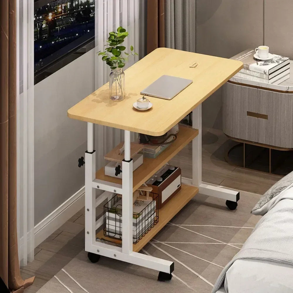 Simple Adjustable Laptop Desk with Wheels Movable Bedside Computer Table Lift Computer Desk Bedroom Office Portable Study Table