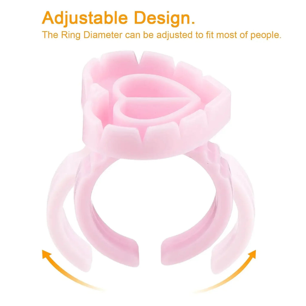 100 PCS Disposable Heart-shaped Plastic Glue Ring Cup Eyelash Extension Tattoo Pigment Holder Pallet Lash Makeup Supplies Tools