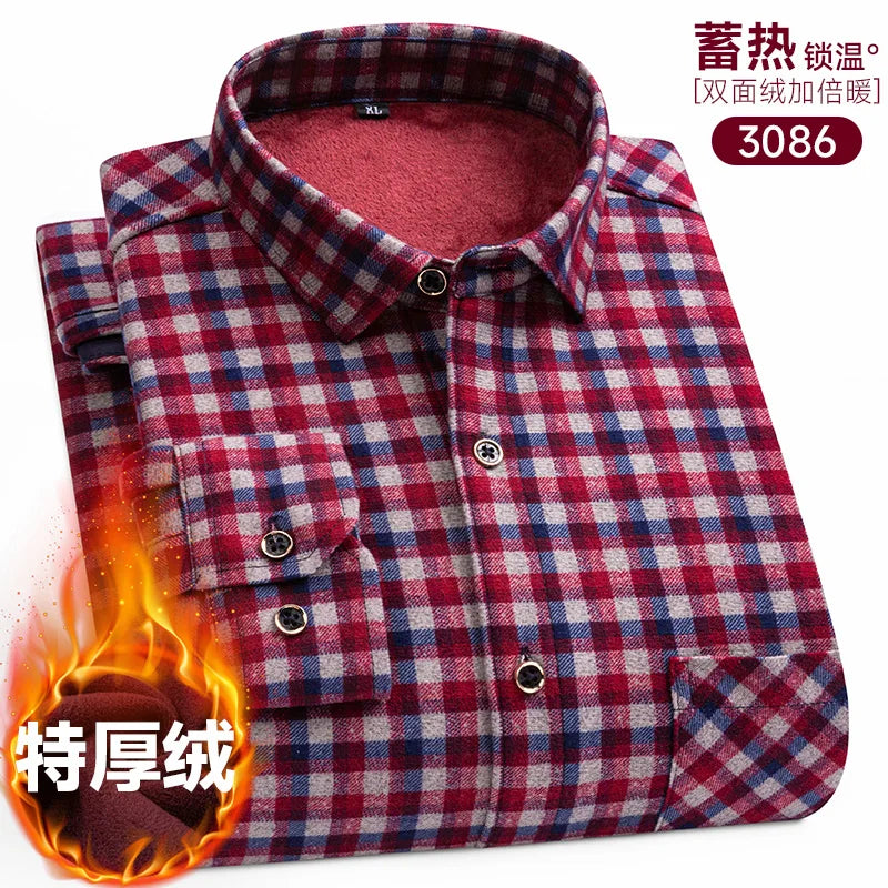 Men's long-sleeved shirt with fleece thickened warm autumn and winter plus size 8XL9XL slim casual plaid everything comfortable