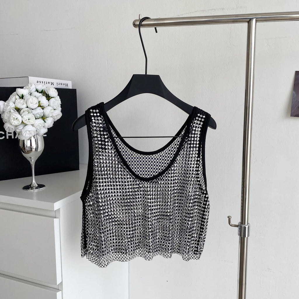 Ele Svel Women's Vest Summer Me Hollow Heavy Embroidery ort Design Street Sexy Top Faion Commute Sle Slim Fit