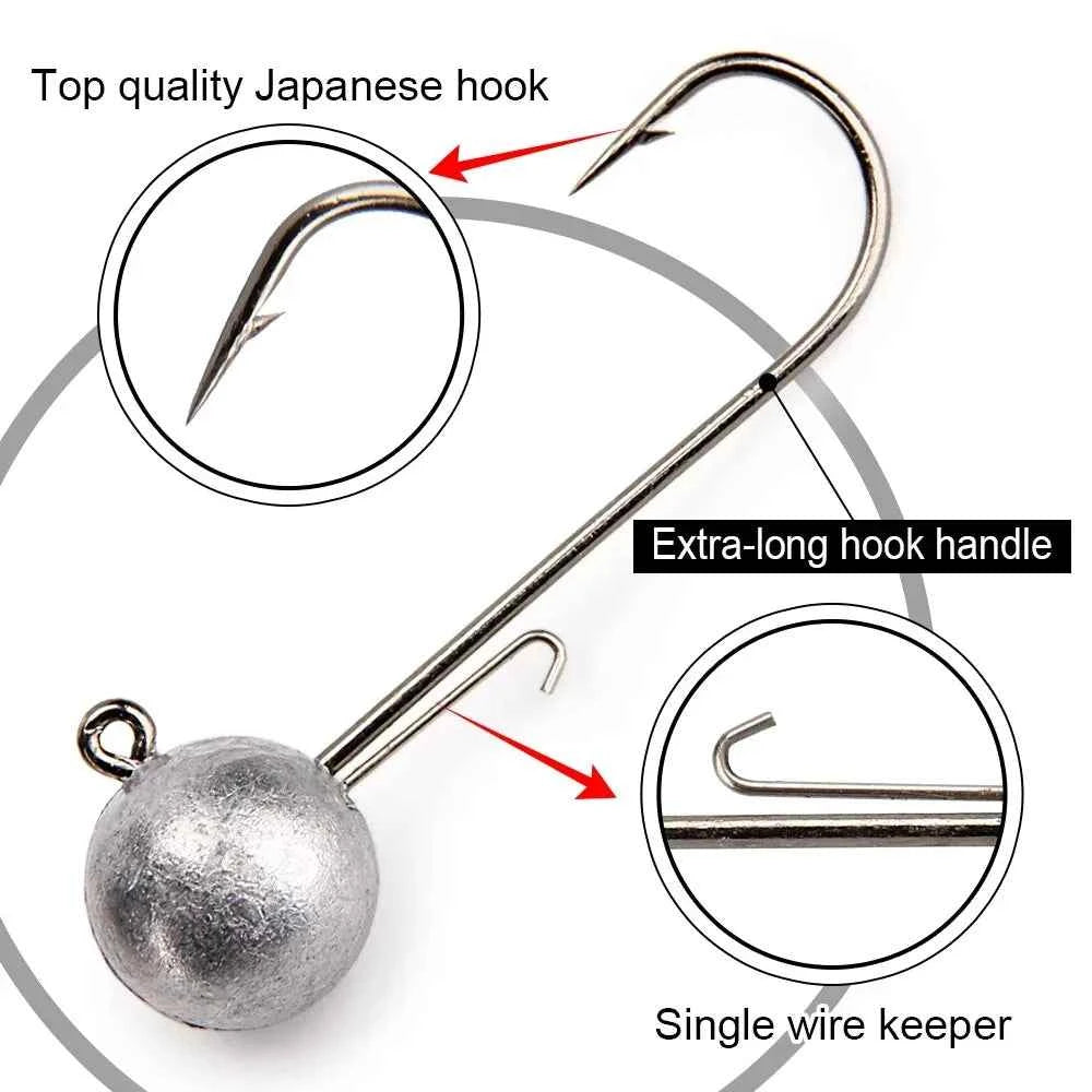 4PCS High Carbon Steel Jig Heads Fishing Hook 5g 7g 10g Long Shank round Ball Weights for Soft Lure Worm Accessory
