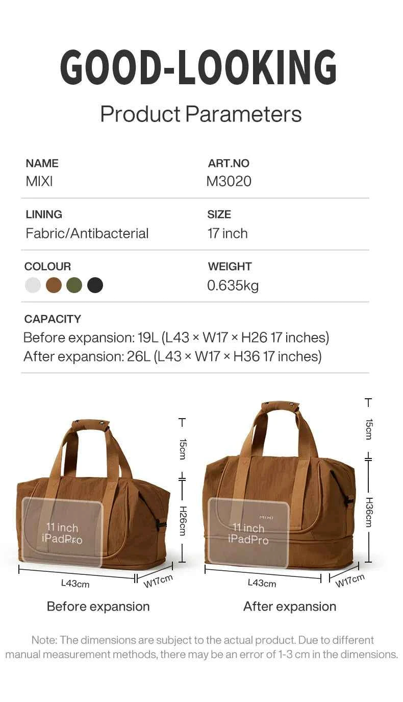 Mixi Travel Bags Women Large Size Capacity Sports Fitness Storage Bag Foldable Duffle Suit Bag For Shoulder Bag Handbag M3020