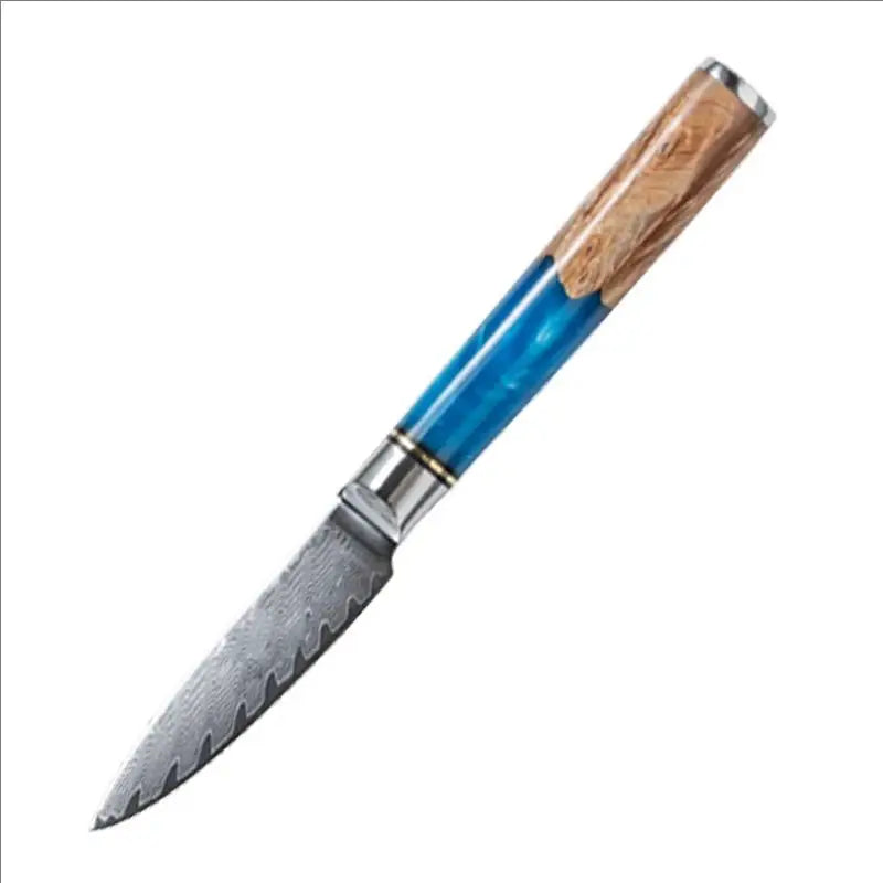 1-8pcs Professional kitchen knife set Damascus Steel Set for Meat Cutting Sushi Peeling and Boning Blue Resin Wood Handle