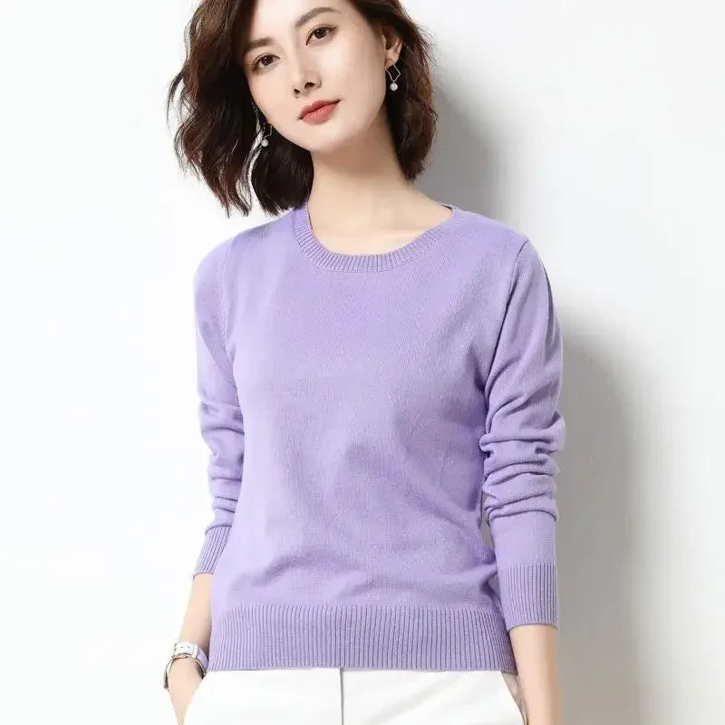 Women Sweaters 2026 O-neck Long Sleeve Autumn Winter Pullovers Fashion Korean Sweaters Bottoming Shirts Slim Knitwear Jumpers