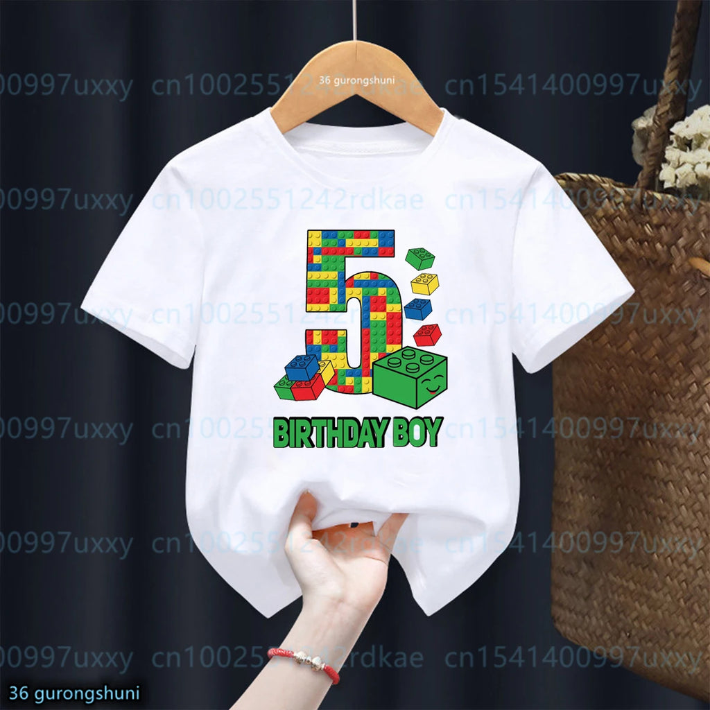 Building Blocks 1-10 Birthday Boys T-shirt Funny Block Graphic Print Toddler T-shirt Gifts kids Birthday Party Clothing T-shirt