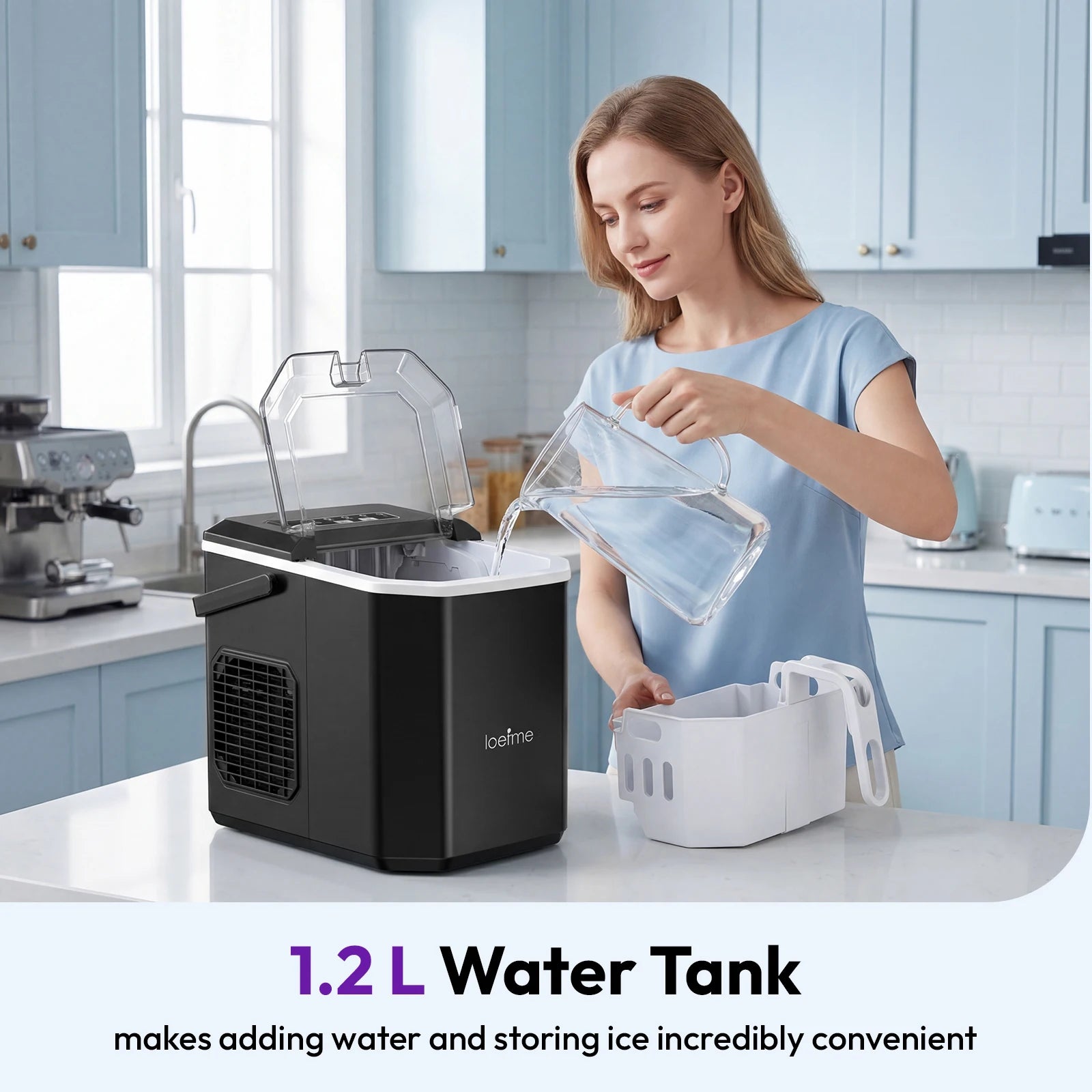 LOEFME 12kg/24h Electric Ice Maker Machine Bullet Ice 6 Mins 9pcs Ice Cubes Self-Cleaning Ice Maker for Home Cafes Camping Party