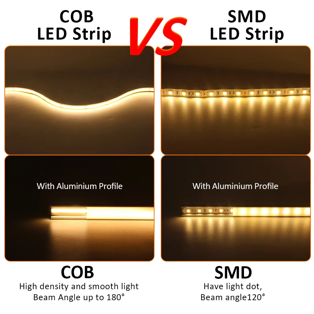 FOB COB LED Strip Lights 12V 2M 3M 5M High Density Flexible Diode Tape Light 3000K 6000K Linear Dimmable 12 Volt Home Decoration