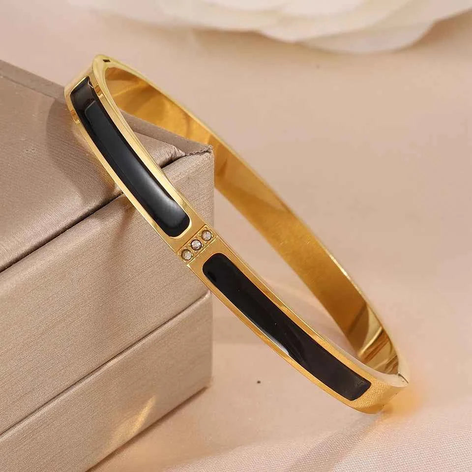 Yupsk New Pink Black Enamel Stainless Steel Bracelet for Women No Fade Color Bangle Trendy Jewelry Accessories Gift