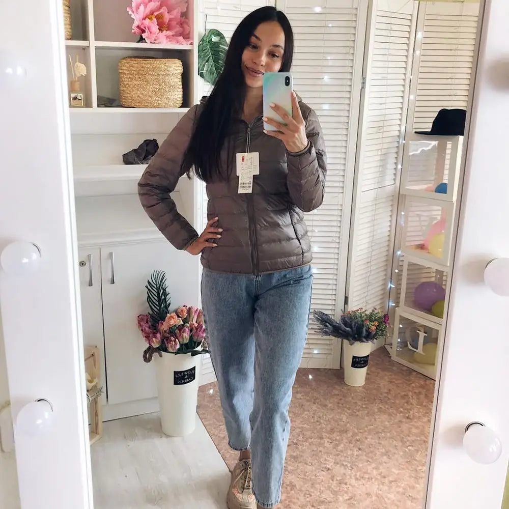 Ultra Light White Duck Down Jacket for Women, Warm Coat for Lady, Female Hooded Parka, Plus Size, 7XL, Autumn and Winter 2024