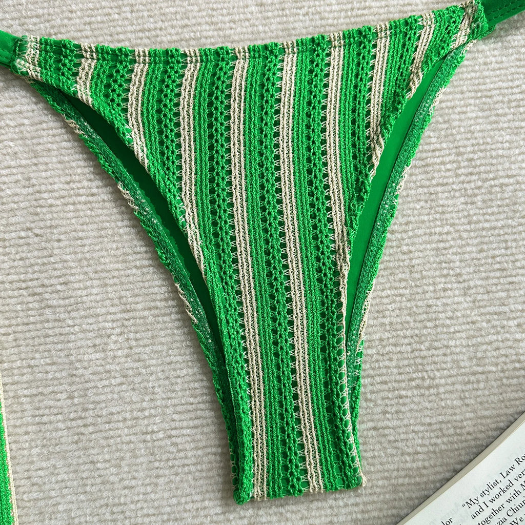 Vintage Red Striped Bikini Set 2026 Women Drawstring Long Panties 3 Piece Swimsuit Beach Holiday Bathing Suit Thong Swimwear
