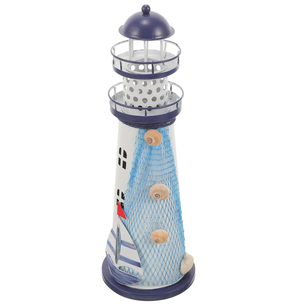 Iron Lighthouse Lamp Decor Mediterranean Style Nautical Decoration for Home Living Room Bedroom Desk Table Accent Light