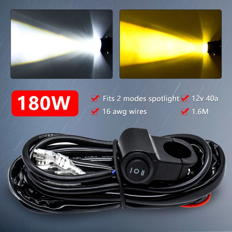 LED Light Bar Wiring Harness Kit 180W 3 Leads 16 AWG LED Motorcycle Wiring Harness with 12V 40A Relay and Control Switch