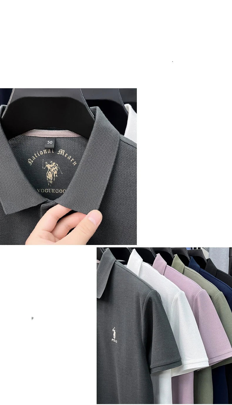 Luxury brand short sleeve silky cotton polo shirt summer new business men's T-shirt Paul Pony embroidered breathable casual top