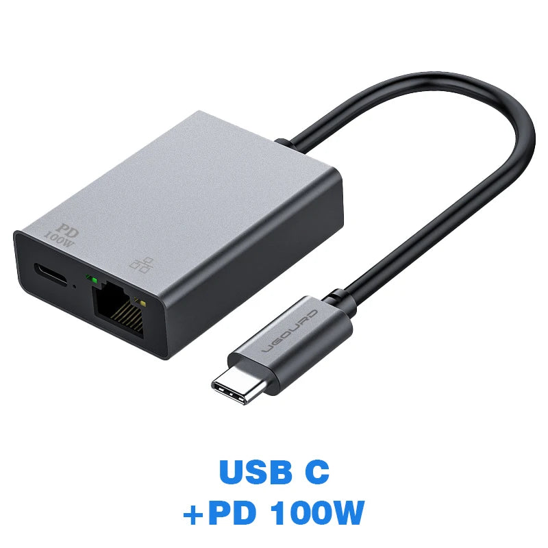 UGOURD 100Mbps 1000Mbps USB C Ethernet Adapter with Charge 100W USB3.0 2.5 Gigabit Network Card USB to RJ45 Lan Cable Converter