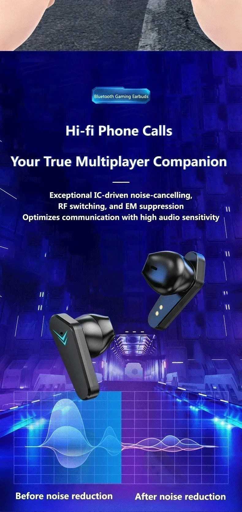 TWS Wireless In-ear Light Headphones 65ms Low Latency Earbuds Fone Headset Earphones Bluetooth 5.4 For Gaming With Mic