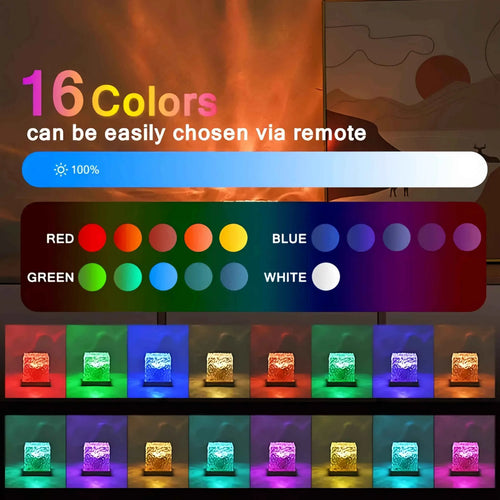 16Colors Ocean Wave Aurora Projector Light Touch LED Night Light Remote Dimmable Auto Rotating USB Powered Gift Party Decoration