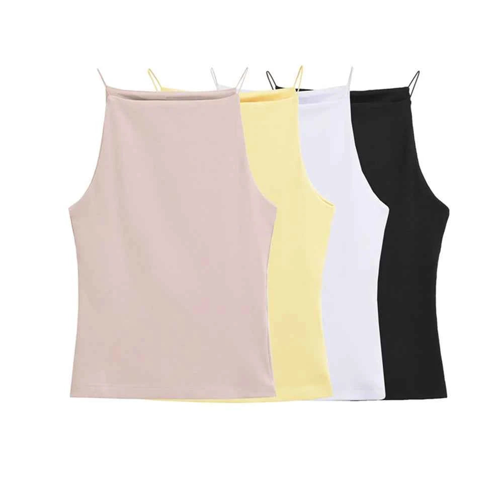 Women's Solid Color Halter Tank Top Sleeveless Vest Thin Straps Camisole Summer Casual Fashion Wear