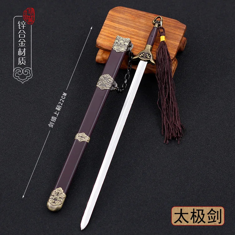 22cm Metal Sword machete Blade Espadas Manga Anime Keychain Toy Ancient Chinese Weapons Pendant Decoration Ornament Accessories