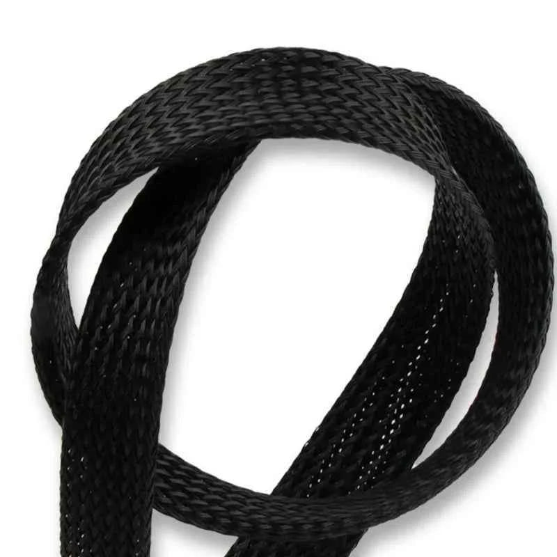 3m/9.85ft PET Expandable Braided Sleeving Flexible Wire Mesh Sleeve Black For TV Audio PC Cords Protect From Pets Chewing