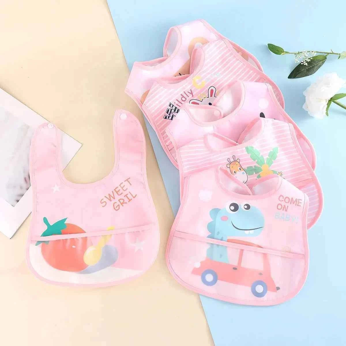 Random 5pcs Cartoon Animals Waterproof Bibs Baby Kids Girls Boys Waterproof Saliva Toddler Feeding Bibs Baby Bibs Aprons Adjusab