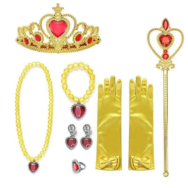 Girl Princess Costume Accessories Gloves Wand Crown Jewelry Set Princess Wig Braid Princess Dress Costume Cosplay Accessories