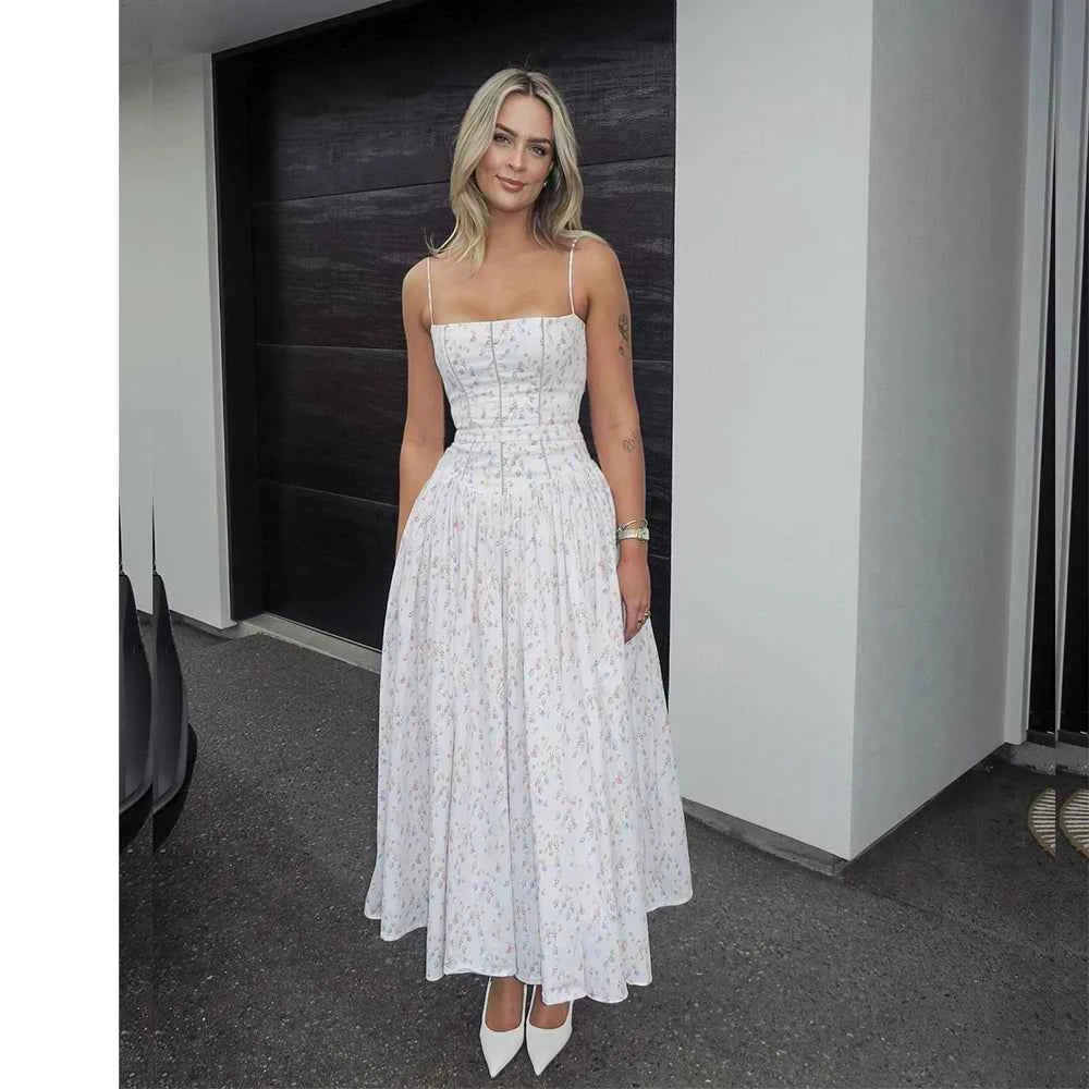 Suninheart Summer Clothes for Women Midi Elegant Dress 2025 New Arrivals White Floral Print Holiday Dress