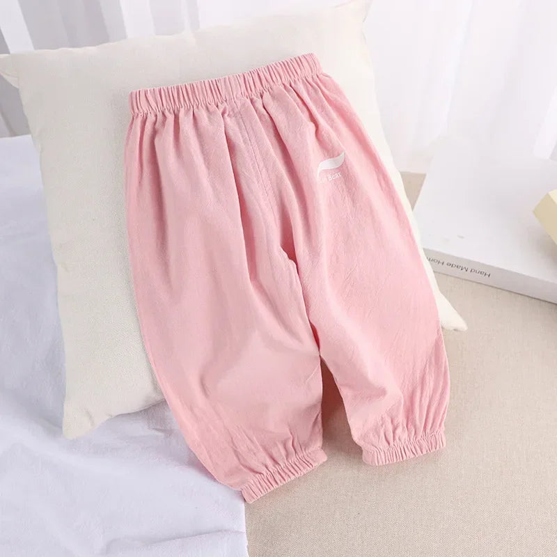 2024 New Children's Pants Summer Baby Boys and Girls Trousers Cotton and Linen Pants