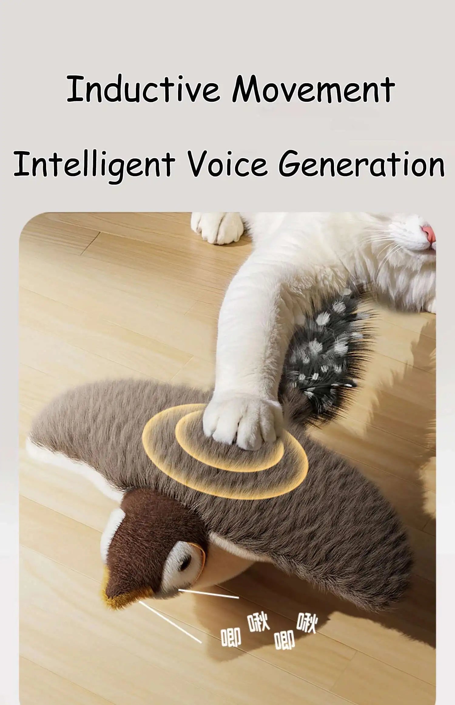 Flying Bird Cat Toy Interactive Cat Toys Rechargeable Chirping Flapping Bird(no Flying) Can Add Catnip Touch Activated Plush Toy