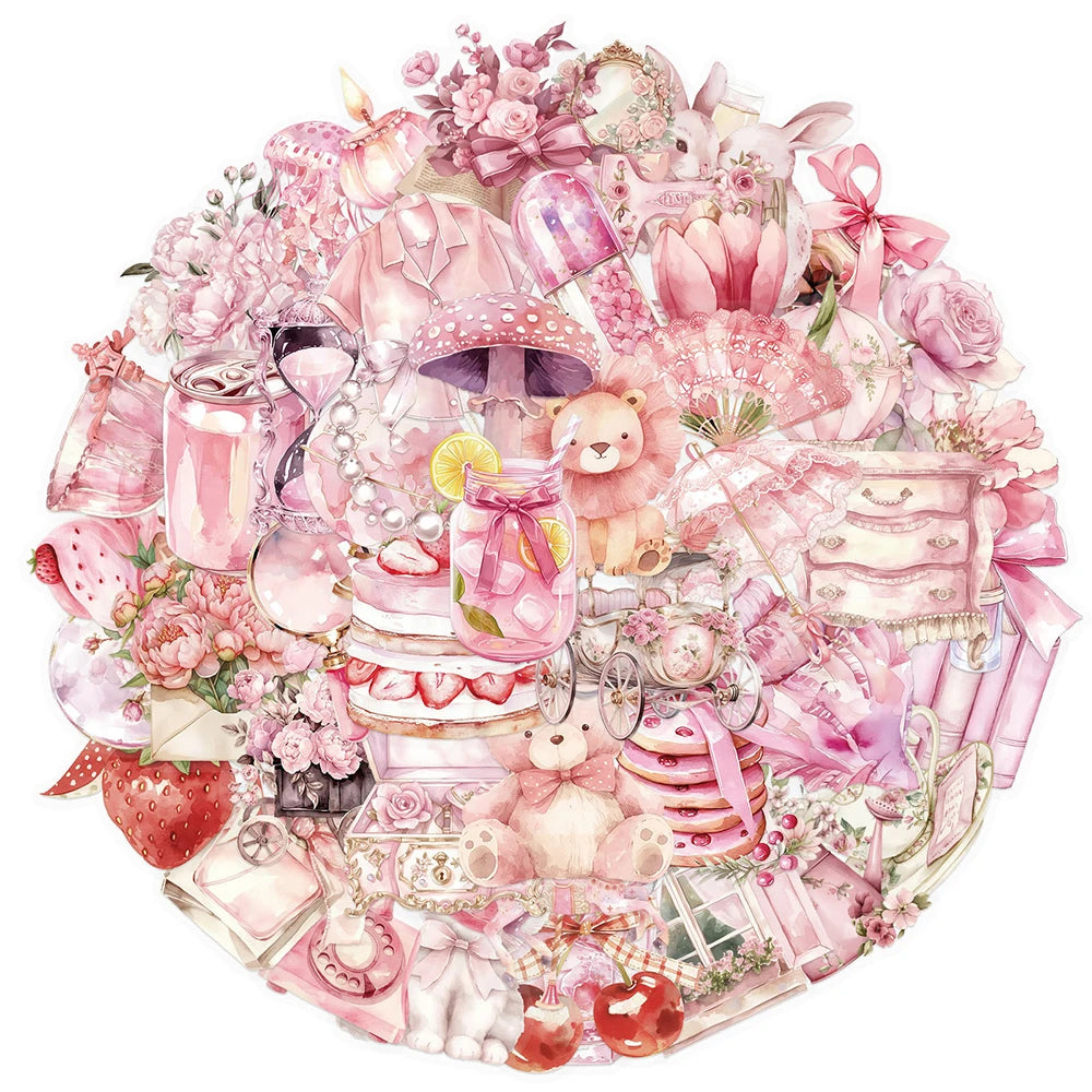 10/30/50pcs Pink Transparent Flowers Cartoon Stickers Aesthetic Waterproof Artistic Dreamy Decals Graffiti Stationery Laptop