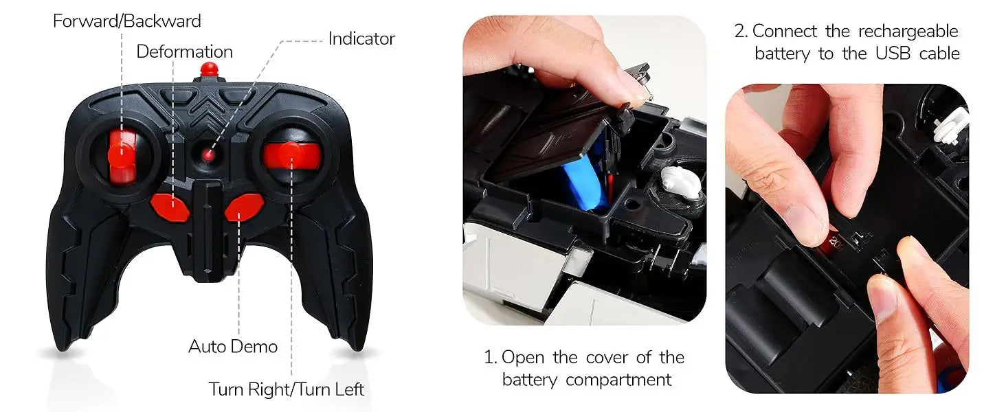 2.4GHz Cyber Pickup Remote Control Robot Car Toy One Click Transformation with LED Light 360° Rotation Drift Mode Children's Gi