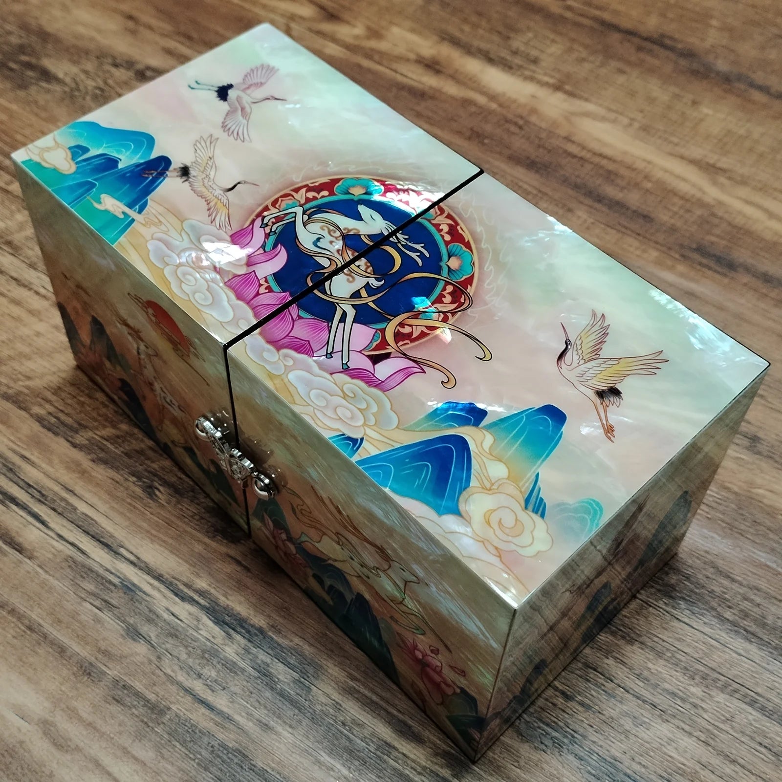 Mother of Pearl Travel Lacquer Wood Drawer Jewelry Ring Earrings Chest Box Case Sea Shell Inlaid Wooden Cube Jewelry Organizer