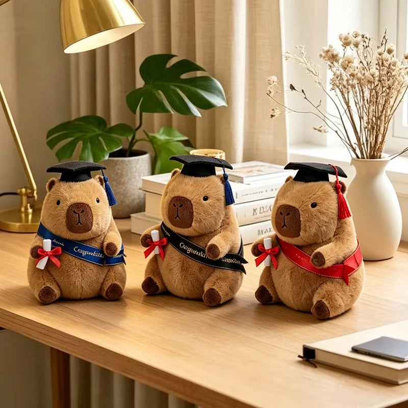 23cm Cute Graduation Capybara Plush Doll Doctor Cap Bear Animal Plush Stuffed Home Party Decor Gift For Kids Graduation Gifts