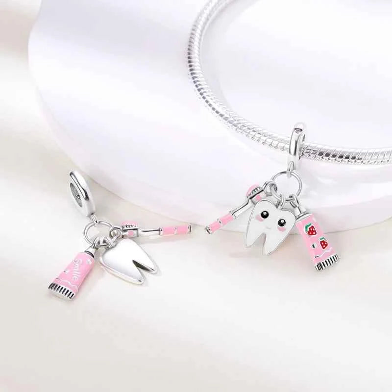 Original 925 Sterling Silver Charms Bead Toothbrush Pendant Tooth Bead Fit Original Bracelet For Women DIY Jewelry Gift