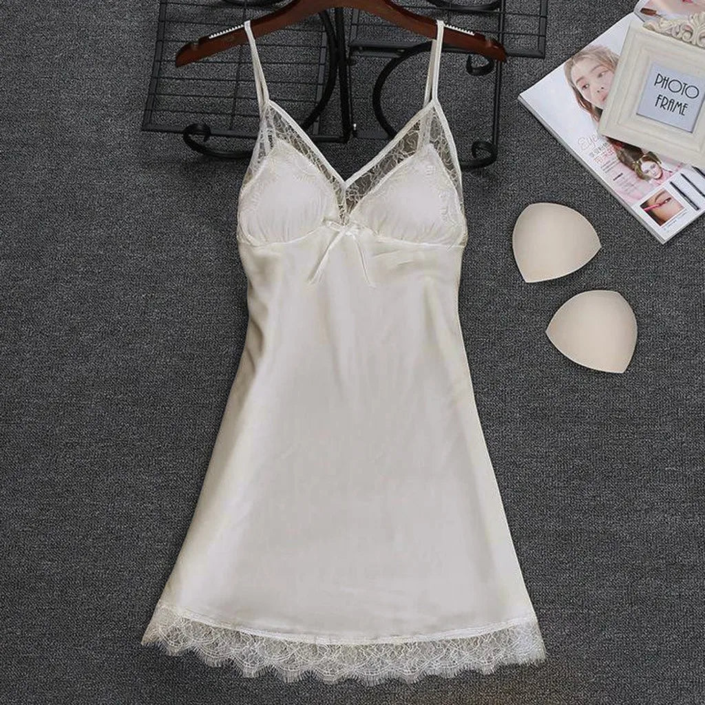 2pcs Women Pajamas Suit Silky Satin Nightgown Nightdress Set Lace Patchwork Lace-Up Women Bathrobe Sleepwear Set
