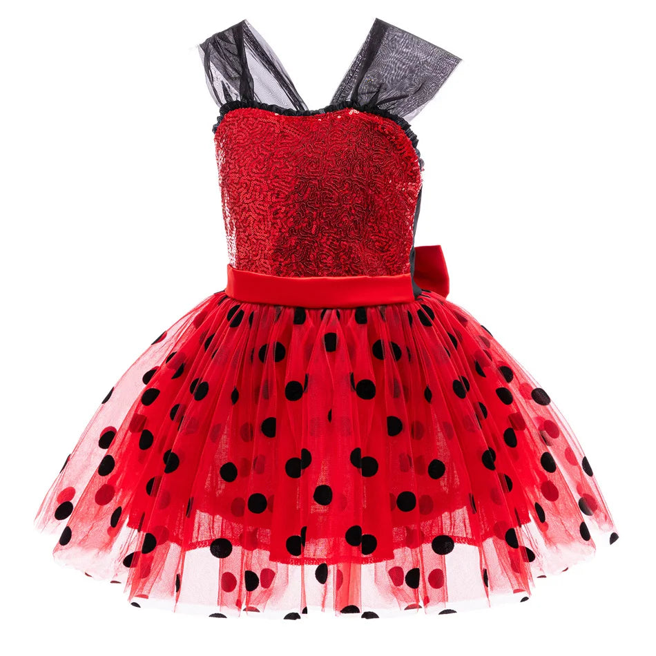 Children Ladybug Cosplay Costume Kid Marinette Halloween Outfit Christmas Fancy Party For Girl Red Dot Dress Suits Birthday Gift