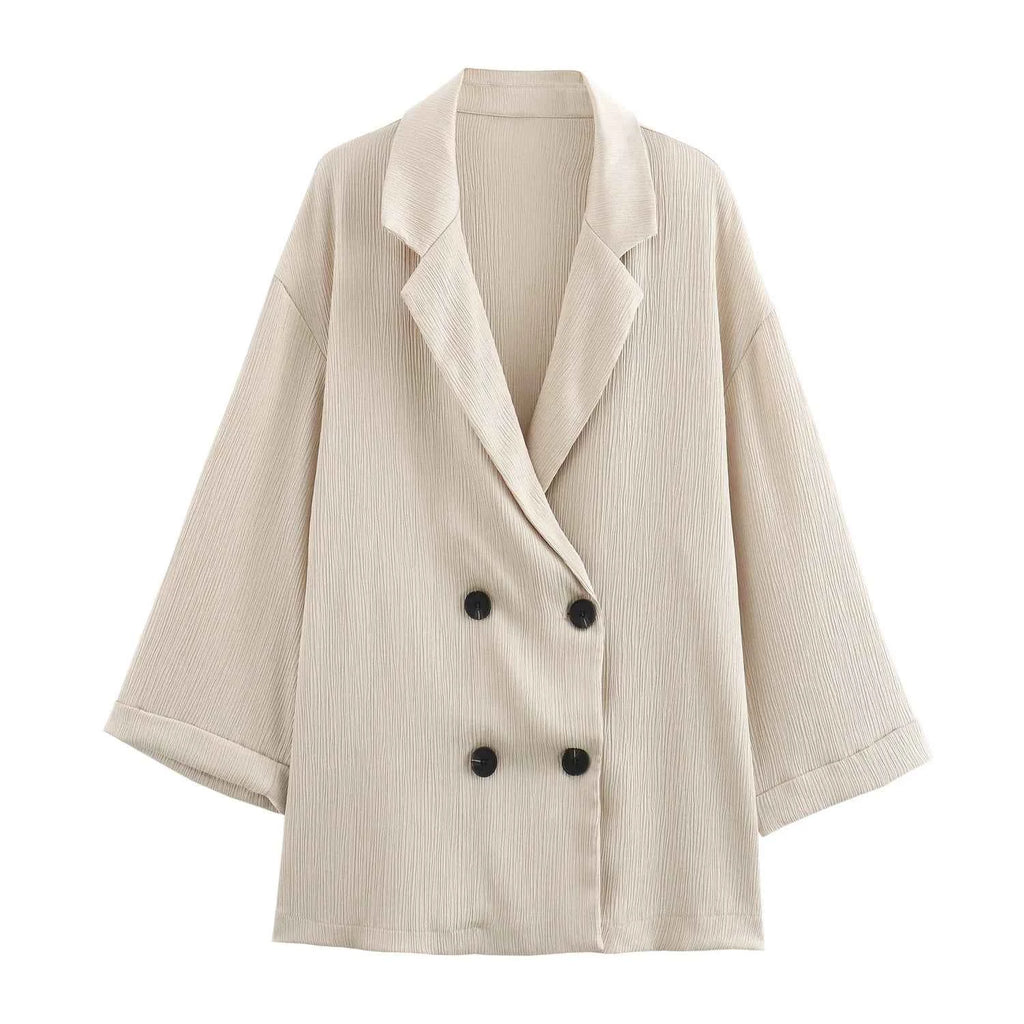 Autumn New Women's Clothing European And American Style Fashionable Wrinkled Suit Jacket Casual Pants Set