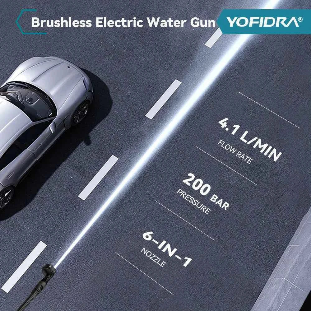 YOFIDRA 200Bar Brushless High Pressure Washer Gun Electric Car Washer Garden Watering Gun Cleaning Tools for Makita Battery Pins