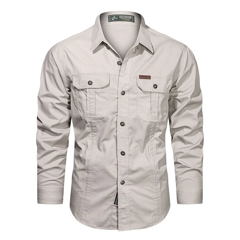 Men Multi-pockets Tooling Shirts Military Outdoor Long-sleeved Shirts High Quality Male Cotton Casual Large Size Shirts 6XL