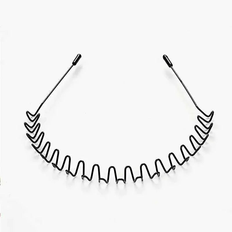 Unisex Black Elastic Non Slip Simple Metal Headbands For Men Women Wavy Hairband Spring Hair Hoop Fashion Hair Accessories