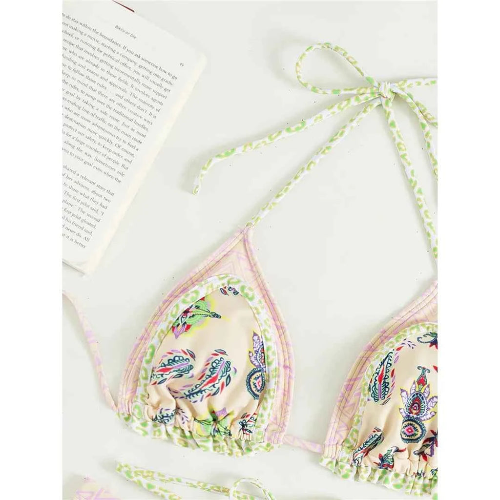 5 Colors Sexy Printed Halter Frilled Bikini Women Swimwear Female Swimsuit Two-pieces Bikini set Bather Bathing Suit Swim V4651