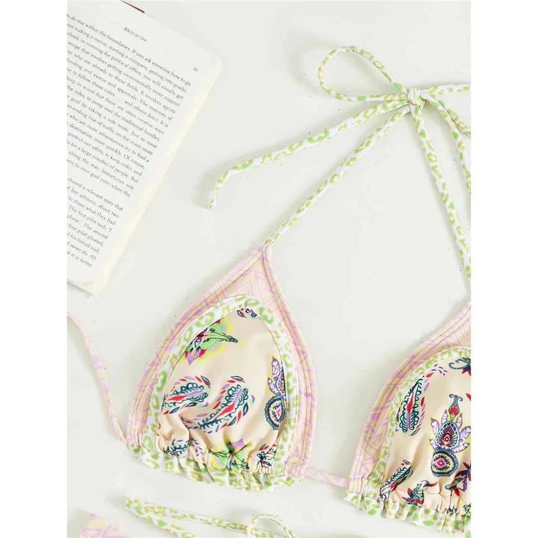 5 Colors Sexy Printed Halter Frilled Bikini Women Swimwear Female Swimsuit Two-pieces Bikini set Bather Bathing Suit Swim V4651
