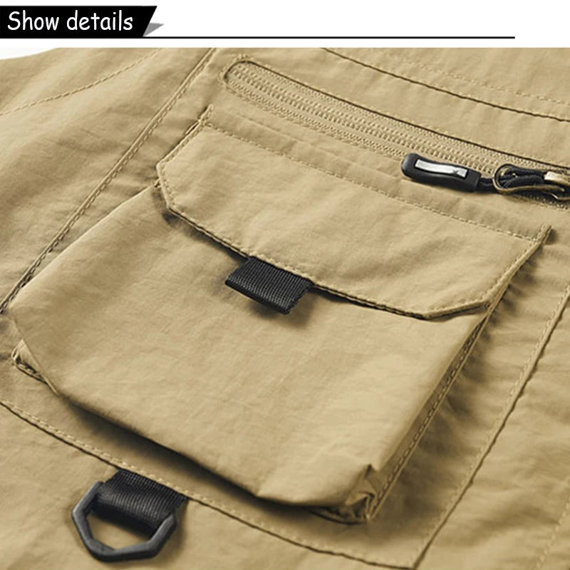 2024 Summer Men Sleeveless Fishing Tool Webbed Breathable Vest Men Many Pocket Outdoors Camping Thin Lightweight Loose Vest Male