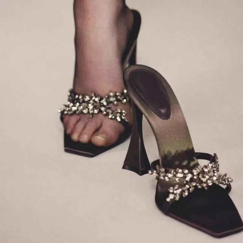 Crystal High Heels Slippers Women Elegant Dress Shoes Fashion Sexy Sandals 2025 Summer Beach Flip Flops Luxury New Mujer Slides