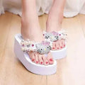 Hello Kitty Kawaii Soft Flip Flop Sandals Y2k Beach Slides Shoes Women Casual Wedge High Heels Platform For Slippers Ladies Gift