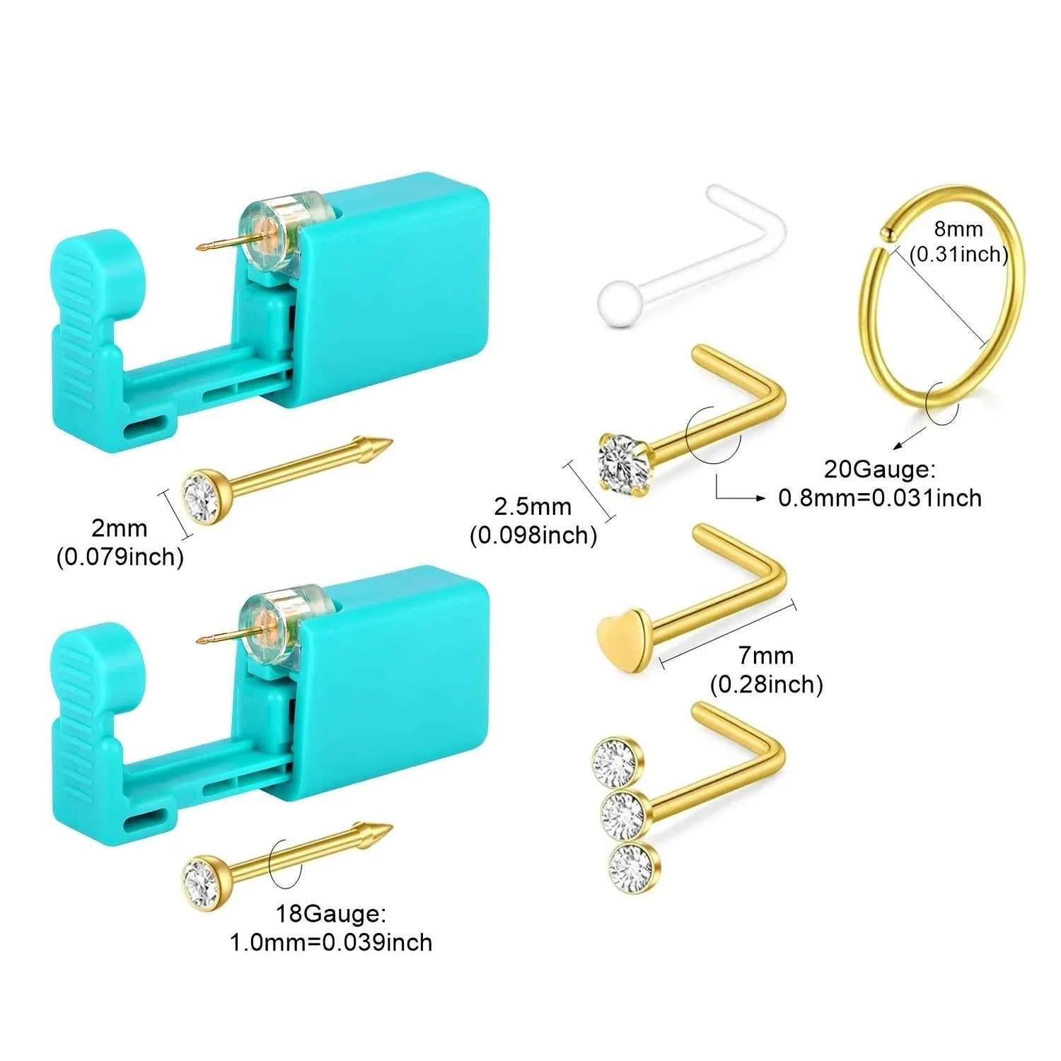 7pcs Nose Piercing Kit Nose Ring Piercing Kit, Nose Piercing Kit with Nose Rings Disposable Nose Piercing Gun Kit