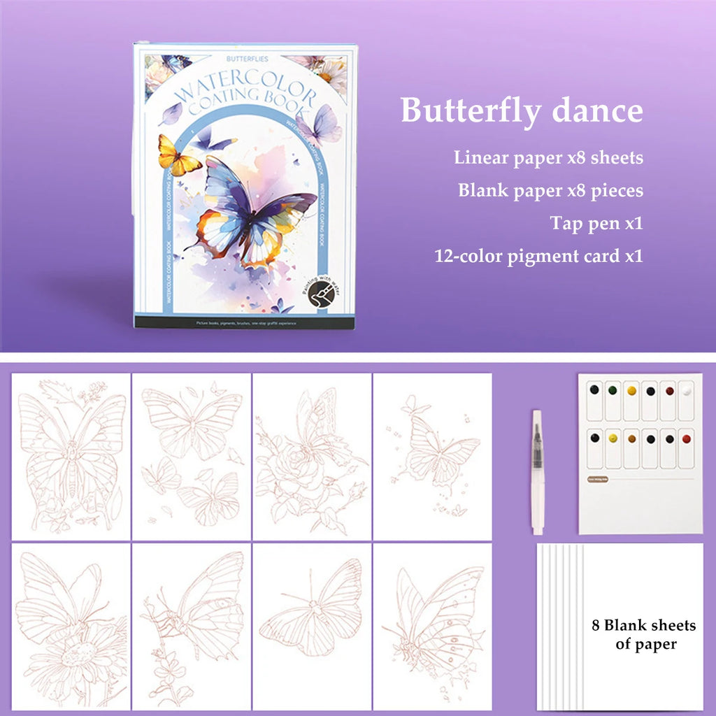 Kids Watercolor Coloring Book Educational Art Activity Reusable Non-Toxic Painting Kit for Toddlers&Creative Learning DIY Crafts