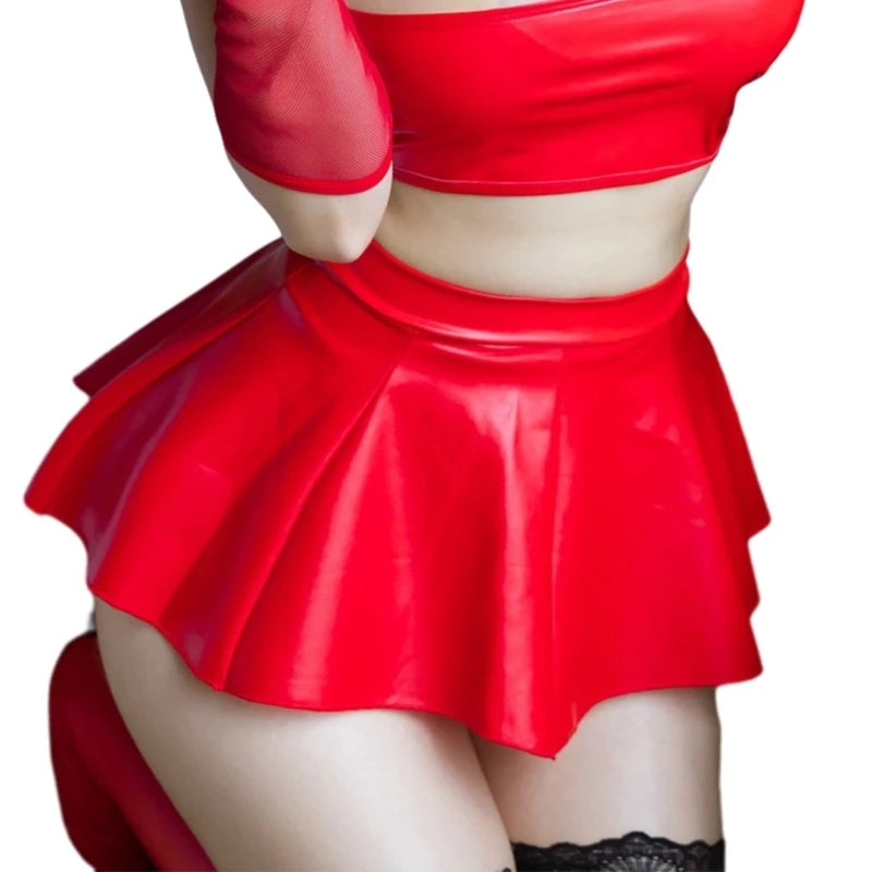 Women PU Faux Leather Color Pleated Mini Skirt High Waist Sexy Short Skirts Party Club Costume Lingerie