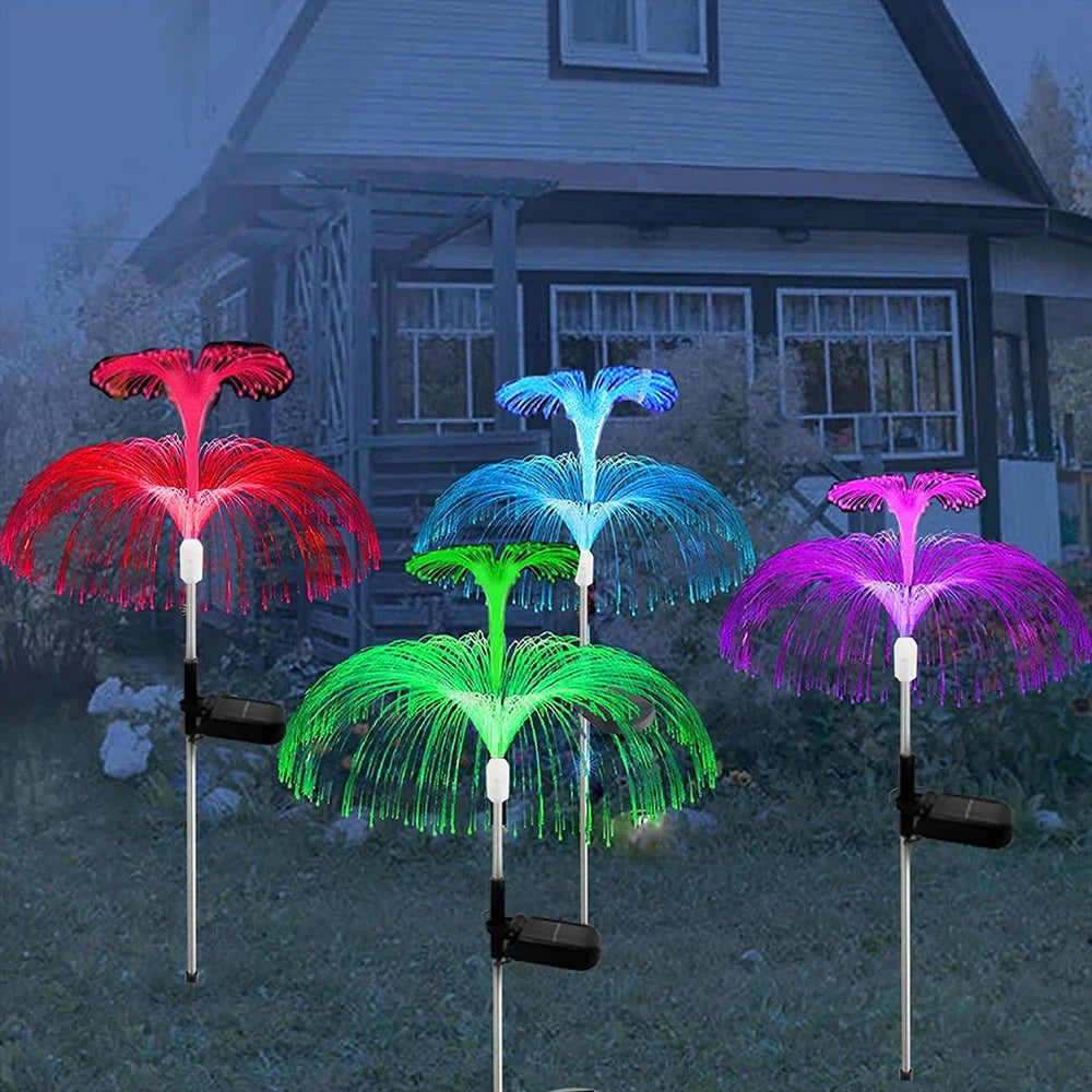 1PC Solar Garden Lights, Waterproof Double-Layer Jellyfish Solar Lights for Outside, 7 Color Changing Solar Jellyfish Lights