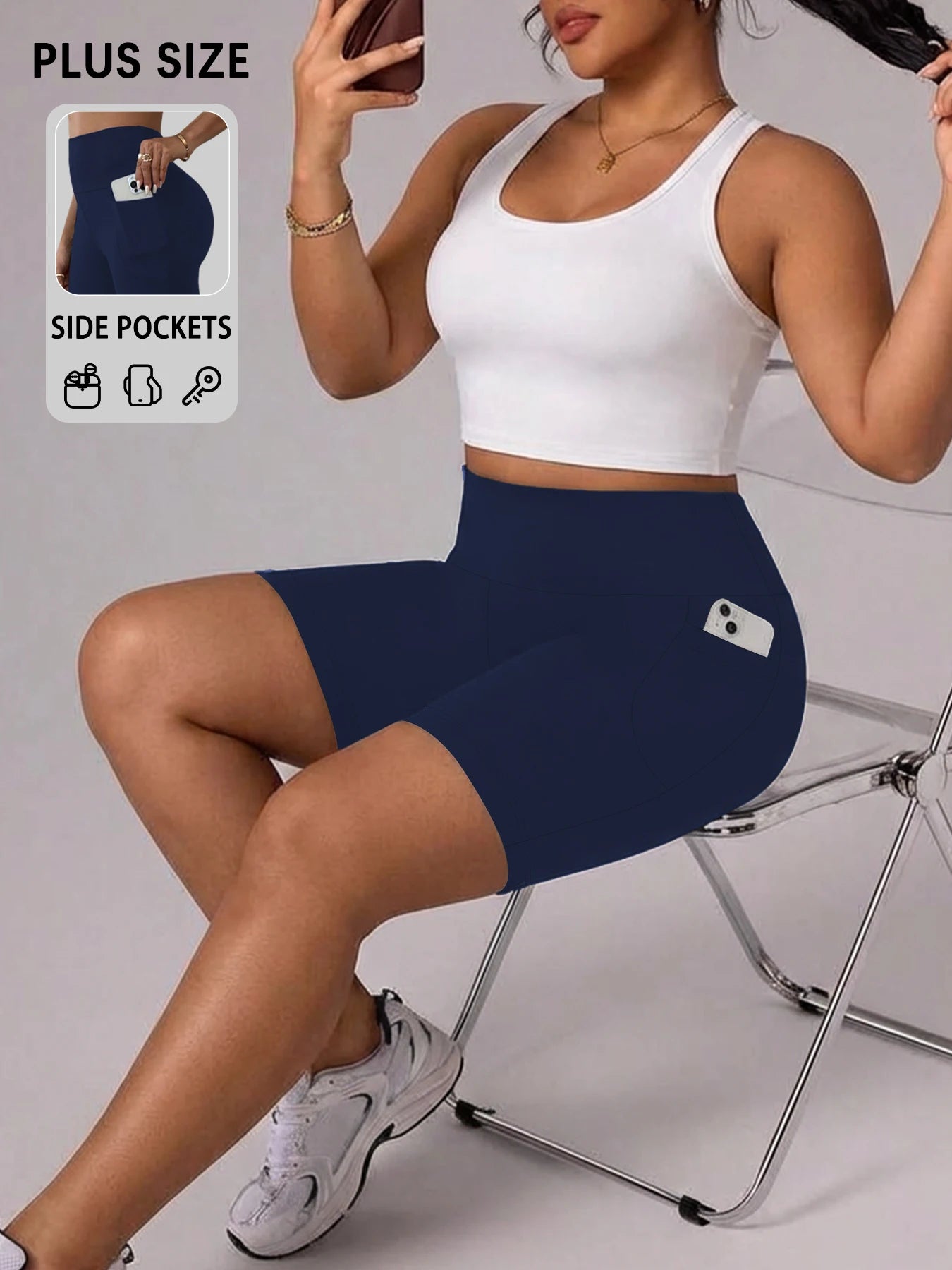 Plus Size Women Athletic Shorts with Pockets.5 Inch High Waisted Biker Super Soft Tummy Control No See Through