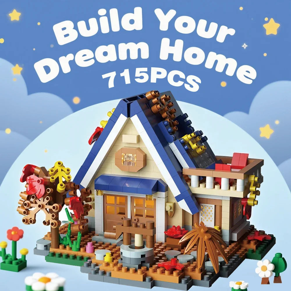 Creative street view building model building blocks forest tree house puzzle windmill tree house decoration toys